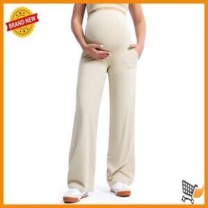 Maternity Yoga Wide Leg Pants with Pockets, Soft Micro-Fiber, High Waist